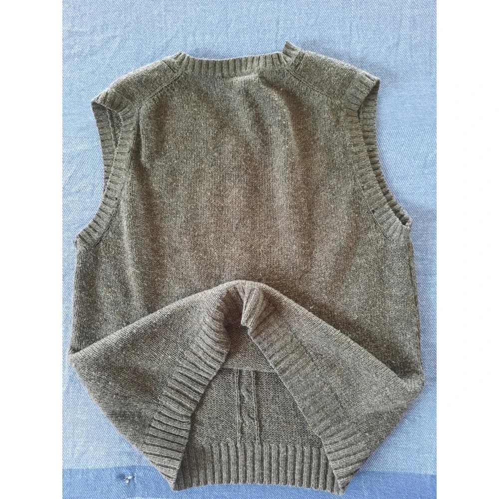 Generra Vintage Men Sweater Vest Brown Olive V-Neck Cable Knit Wool Blend Small